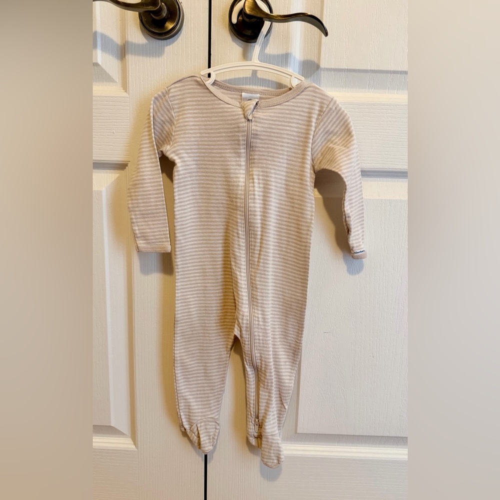Gerber Striped 2 way Zip-Front Footie in Cream and White